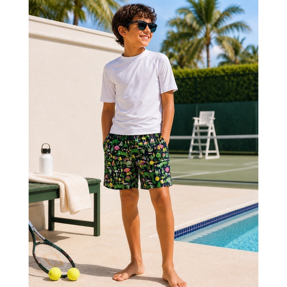 Lacoste x Jeremyville Croco Series Swim Trunks Boys 12 Tennis Graphic NWOT